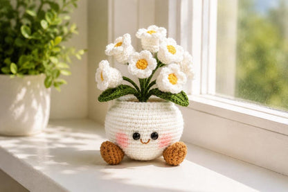Crochet Flower Pot Handmade – Forget-Me-Not Amigurumi Decor, Cute Cozy Gift for Best Friend or Mom
