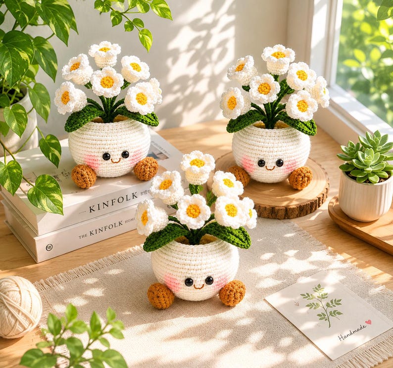 Crochet Flower Pot Handmade – Forget-Me-Not Amigurumi Decor, Cute Cozy Gift for Best Friend or Mom