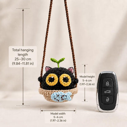 Soot Sprite Crochet Car Charm | Handmade Crochet Swing Ornament | Cute Amigurumi Car Mirror Decor