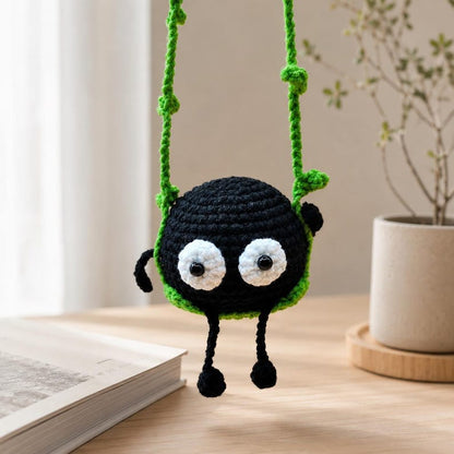 Soot Sprite Crochet Ornament | Handmade Car Mirror Charm | Kawaii Amigurumi Gift for Car Decor