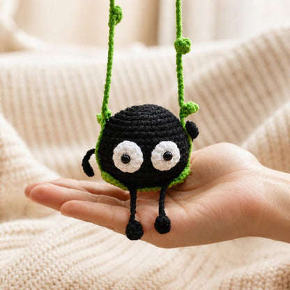 Soot Sprite Crochet Ornament | Handmade Car Mirror Charm | Kawaii Amigurumi Gift for Car Decor