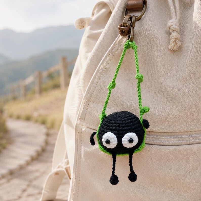 Soot Sprite Crochet Ornament | Handmade Car Mirror Charm | Kawaii Amigurumi Gift for Car Decor