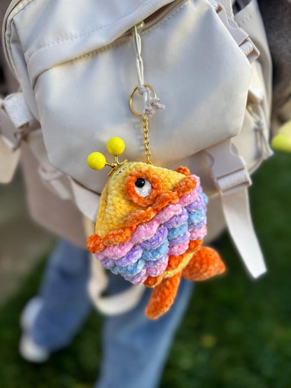 Bright Summer Fish Coin Purse, Crochet Fish Wallet, Beach Vacation Gift, Colorful Ocean Coin Pouch, Handmade Bag Charm, Coastal Accessory