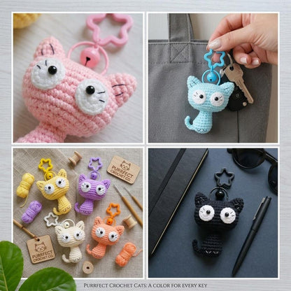 Cute Crochet Cat Keychain, Amigurumi Kitty Charm, Kawaii Cat Keyring, Handmade Animal Bag Charm, Colorful Cat Gift Idea