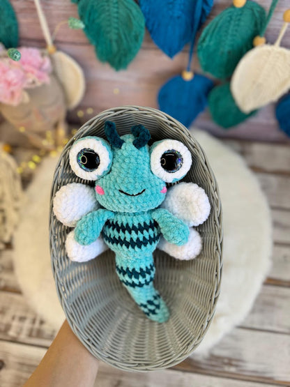 Dragonfly Plush, Crochet Dragonfly Amigurumi, Stuffed Insect Plush, Fantasy Bug Gift, Nature Lover Gift, Cute Room Decor