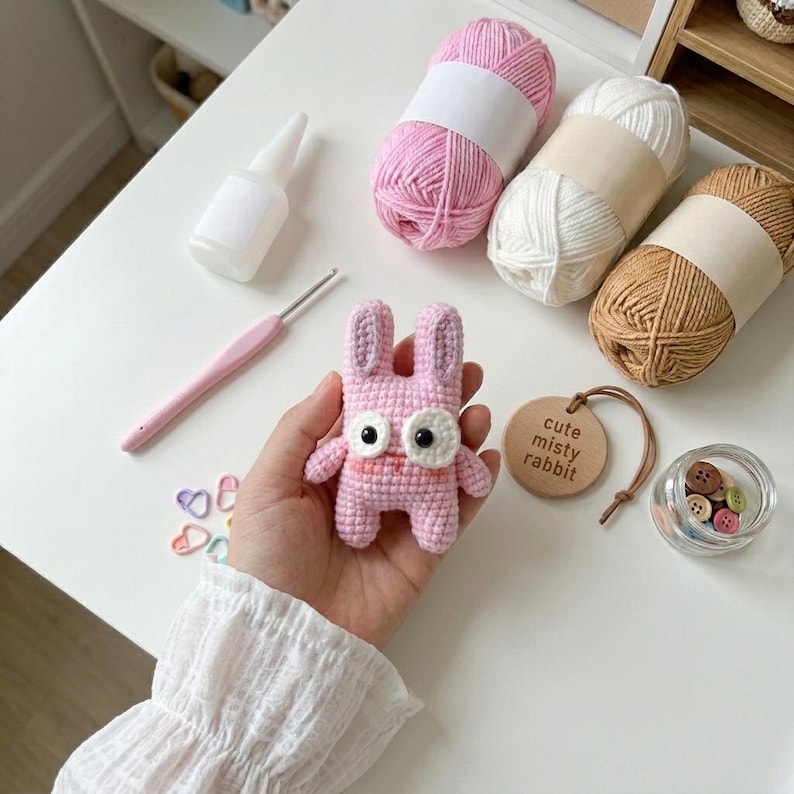Misty Rabbit Crochet Keychain, Cute Bunny Amigurumi Charm, Handmade Kawaii Rabbit Plush, Backpack Bag Charm, Gift for Bunny Lovers