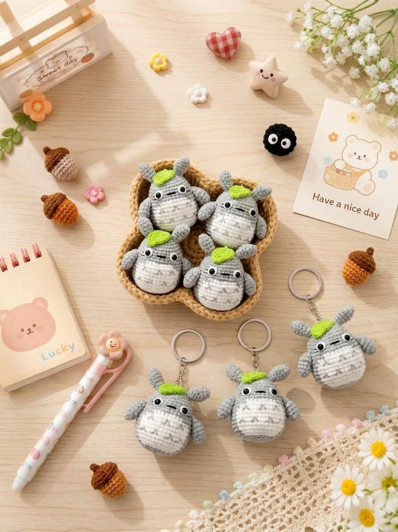 Cute Crochet Totoro Keychain, Amigurumi Forest Spirit Charm, Handmade Anime Inspired Keyring, Kawaii Animal Bag Charm, Cute Gift Idea