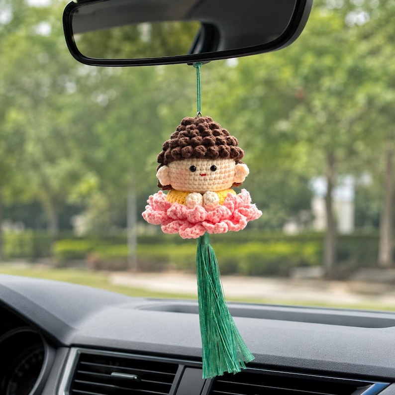 Crochet Buddha Lotus Car Hanging | Handmade Amigurumi Buddha Doll, Spiritual Car Decor, Buddhist Gift, Car Decor, Yoga Space Decor