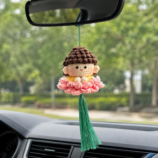 Crochet Buddha Lotus Car Hanging | Handmade Amigurumi Buddha Doll, Spiritual Car Decor, Buddhist Gift, Car Decor, Yoga Space Decor