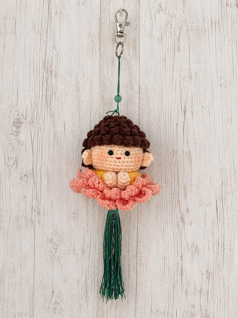Crochet Buddha Lotus Car Hanging | Handmade Amigurumi Buddha Doll, Spiritual Car Decor, Buddhist Gift, Car Decor, Yoga Space Decor