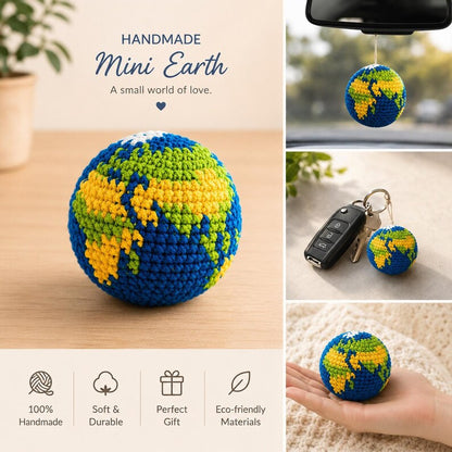 Mini Crochet Earth, Handmade Globe Plush, Cute Planet Ornament, Earth Lover Gift, Eco Friendly Decor