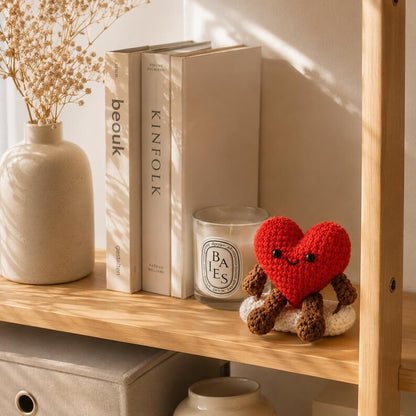 Crochet Heart Car Hanging, Handmade Amigurumi Heart Plush, Rear View Mirror Ornament, Cute Heart Decor, Romantic Gift for Her