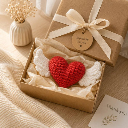 Crochet Heart Car Hanging, Handmade Amigurumi Heart Plush, Cute Rear View Mirror Charm, Kawaii Heart Decor, Birthday Gift for Her