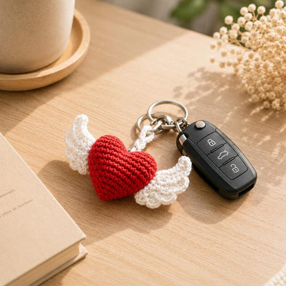 Crochet Heart Car Hanging, Handmade Amigurumi Heart Plush, Cute Rear View Mirror Charm, Kawaii Heart Decor, Birthday Gift for Her