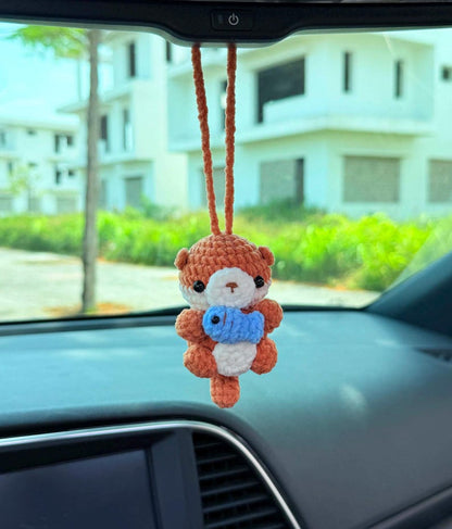 Cute Otter With Fish Car Mirror Hanging Accessories, Crochet Otter Ornaments, New Car Gift Idea, Gift For Her, Car Decorations, Car Charm
