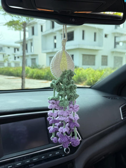 Crochet Wisteria Hanging Basket, Handmade Plant Decor, Cozy Car Hanging, Housewarming Gift, Cute Gift For Her