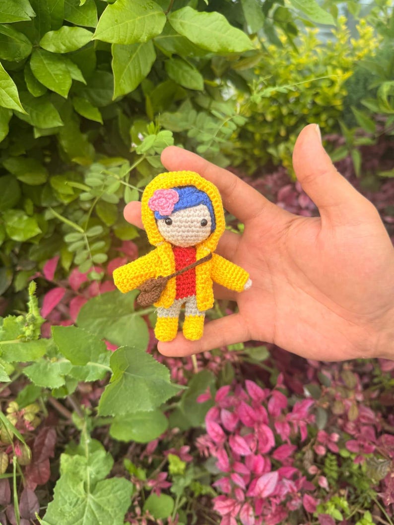 Coraline Yellow Raincoat Amigurumi Plush, Car Charm Accessory, Caroline Keychain
