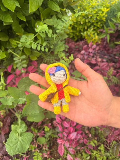 Coraline Yellow Raincoat Amigurumi Plush, Car Charm Accessory, Caroline Keychain
