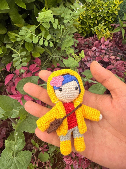 Coraline Yellow Raincoat Amigurumi Plush, Car Charm Accessory, Caroline Keychain