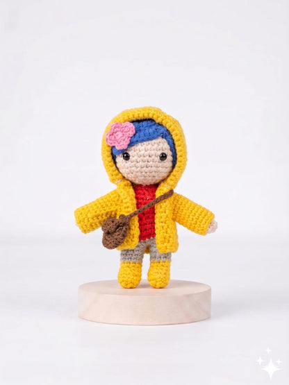 Coraline Yellow Raincoat Amigurumi Plush, Car Charm Accessory, Caroline Keychain