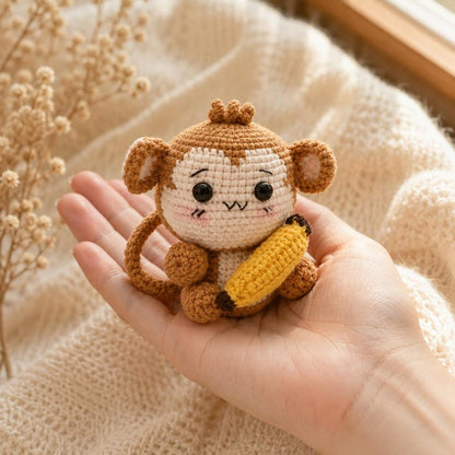 Monkey Amigurumi Crochet Toy | Handmade Banana Monkey Plush | Cute Desk Companion | Unique Gift for Friend