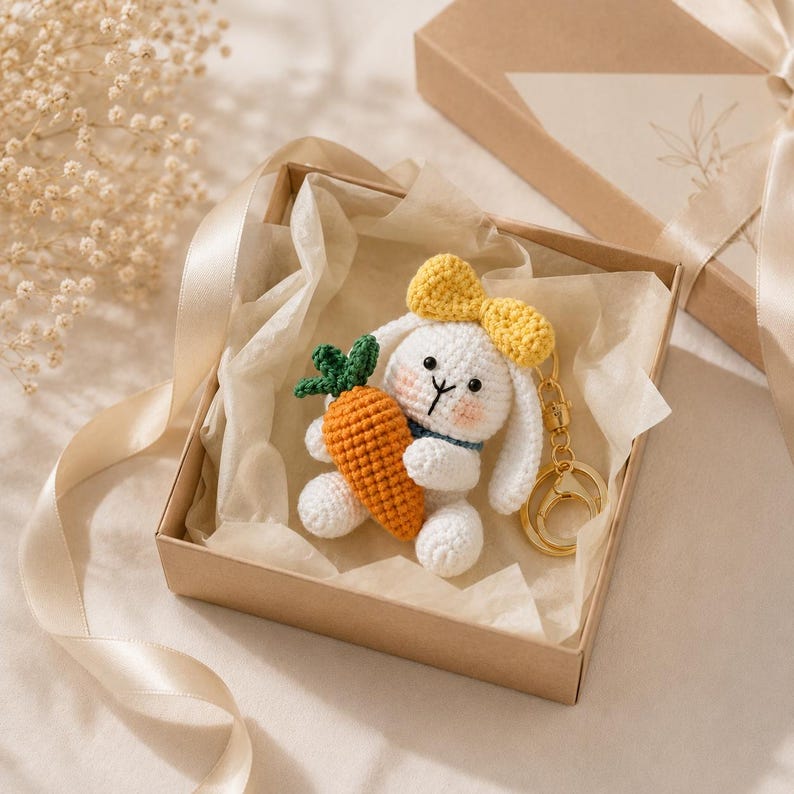 Crochet Bunny Keychain | Bunny Holding Carrot | Handmade Amigurumi Keychain | Cute Gift for Her