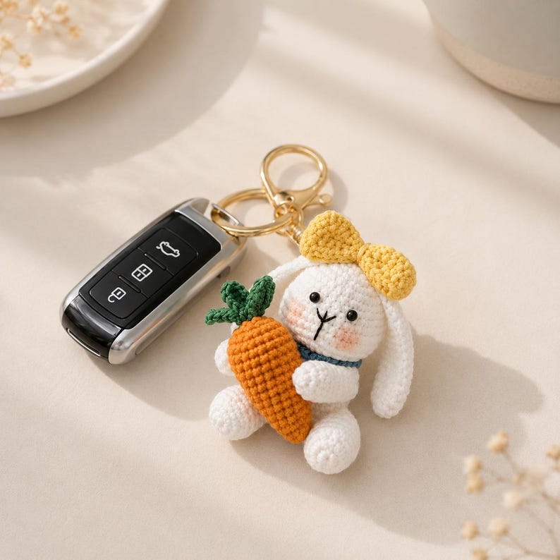 Crochet Bunny Keychain | Bunny Holding Carrot | Handmade Amigurumi Keychain | Cute Gift for Her