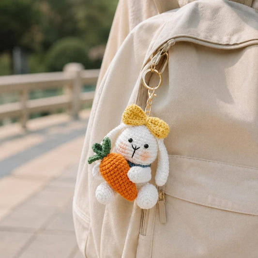 Crochet Bunny Keychain | Bunny Holding Carrot | Handmade Amigurumi Keychain | Cute Gift for Her
