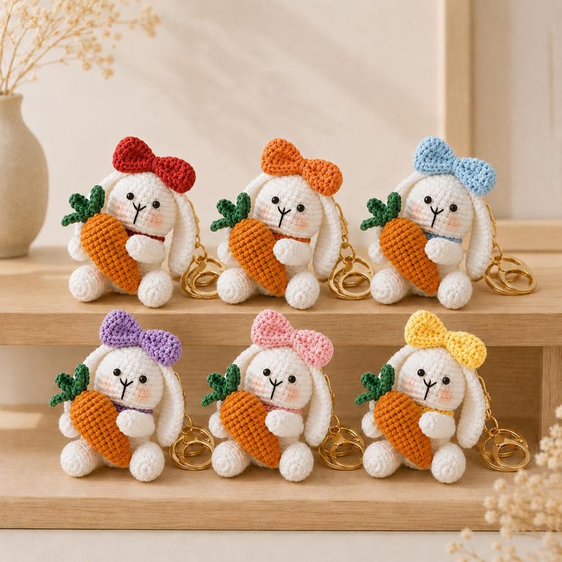 Crochet Bunny Keychain | Bunny Holding Carrot | Handmade Amigurumi Keychain | Cute Gift for Her
