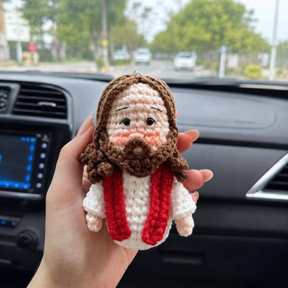 Crochet Jesus Car Hanging, Christian Rearview Mirror Hanging, Handmade Faith Gift, Jesus Amigurumi, Religious Gift, Church Friend Gift