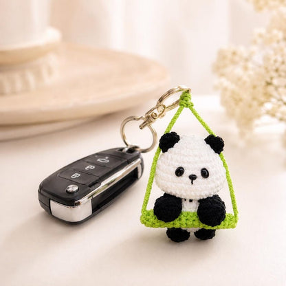 Handmade Crochet Panda Car Hanging Charm, Rearview Mirror Ornament, Cute Car Accessory, Small Gift for Her, Amigurumi Car Decor