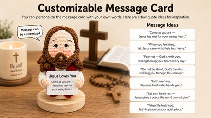 Crochet Jesus Doll with Custom Message Card - Handmade Jesus Amigurumi, Christian Encouragement Gift, Faith Gift, Church Friend Gift
