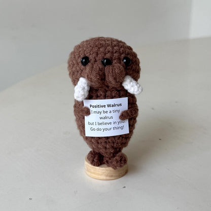 Crochet Walrus Positive With Desk Decorations, Support Inspirational Walrus Plushie, Birthday Gift, Gift For Children Family Friend Coworker