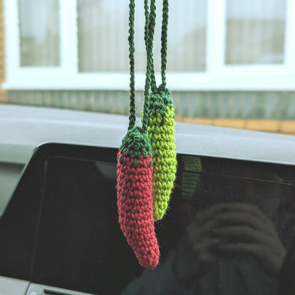 Crochet Hot Chilli Car Charm | Handmade Peppers Rearview Mirror Hanger