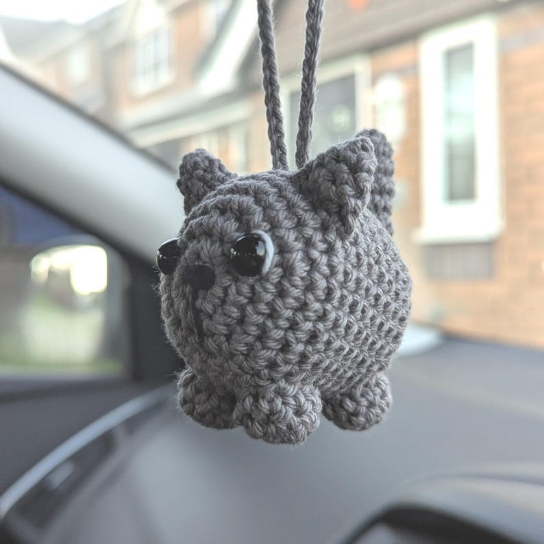 Crochet Cat Car Charm | Cat Plush Rearview Mirror Hanger