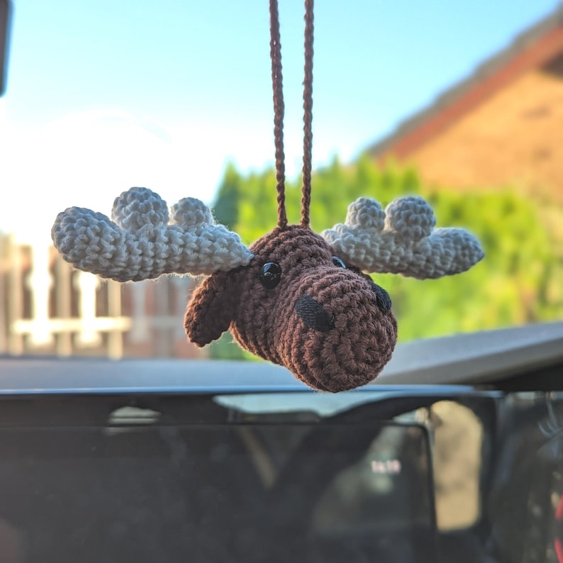 Crochet Moose Car Charm | Moose Rearview Mirror Hanger