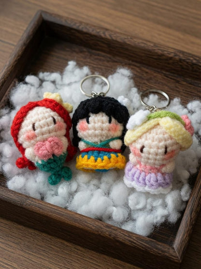 Long Blonde Hair Princess Crochet Keychain, Cartoon Amigurumi Doll, Golden Hair Fantasy Princess, Tower Girl, Gift for Her, Bag Charm