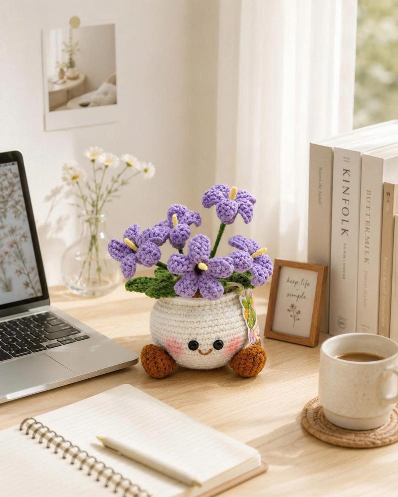Crochet Flower Pot | Handmade Amigurumi Plant Decor | Cute Desk Decor Gift | Crochet Flower Arrangement | Gift for Her