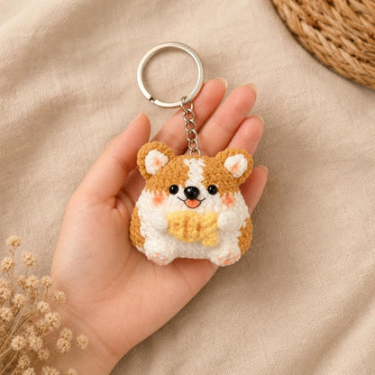 Crochet Corgi Keychain | Handmade Dog Bag Charm, Cute Fish Plush Keyring, Kawaii Gift for Dog Lover