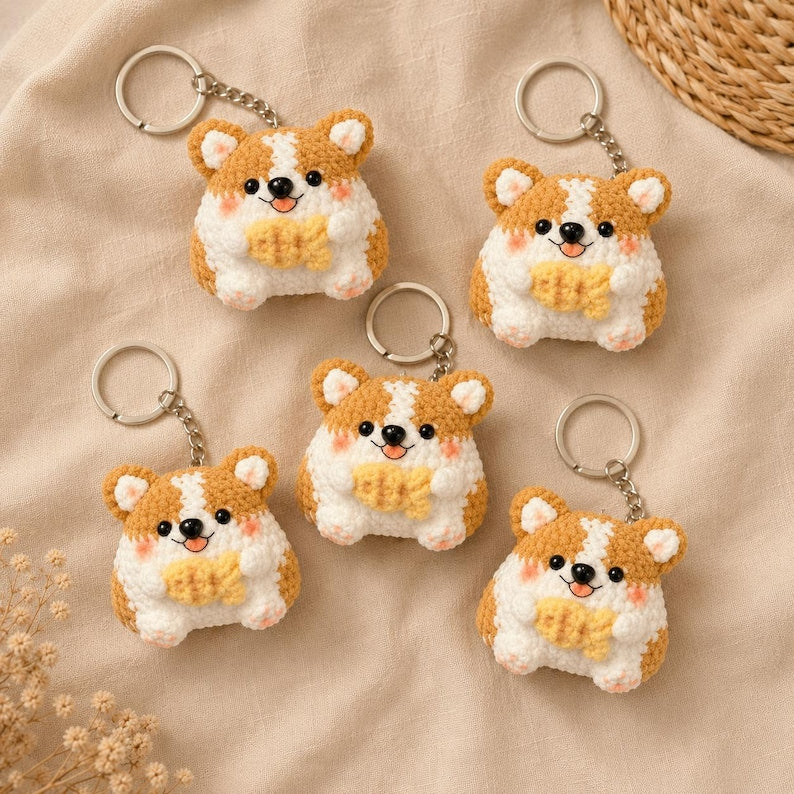 Crochet Corgi Keychain | Handmade Dog Bag Charm, Cute Fish Plush Keyring, Kawaii Gift for Dog Lover