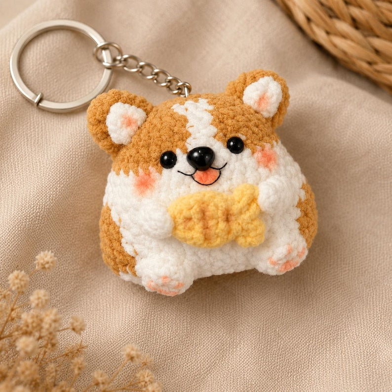 Crochet Corgi Keychain | Handmade Dog Bag Charm, Cute Fish Plush Keyring, Kawaii Gift for Dog Lover