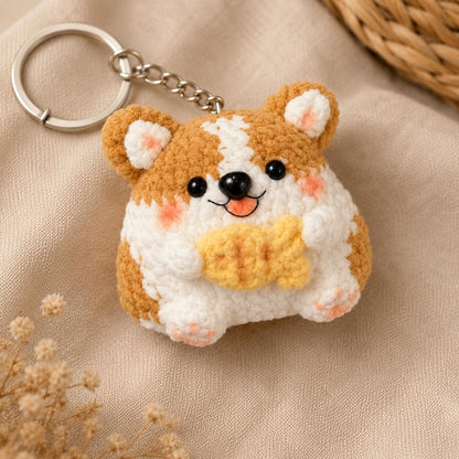 Crochet Corgi Keychain | Handmade Dog Bag Charm, Cute Fish Plush Keyring, Kawaii Gift for Dog Lover
