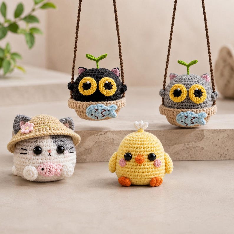 Soot Sprite Crochet Car Charm | Handmade Crochet Swing Ornament | Cute Amigurumi Car Mirror Decor