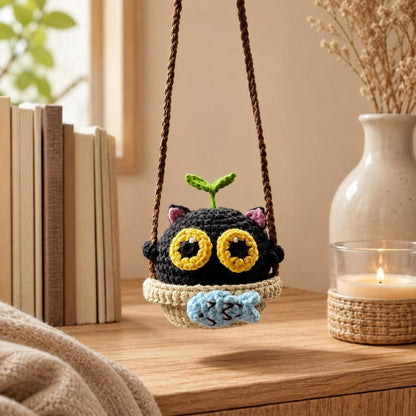 Soot Sprite Crochet Car Charm | Handmade Crochet Swing Ornament | Cute Amigurumi Car Mirror Decor