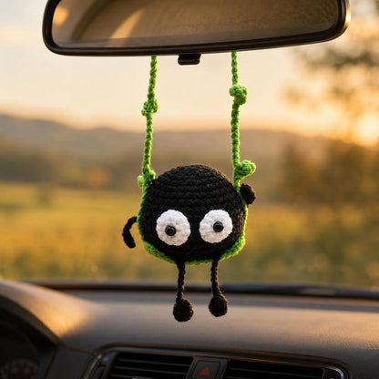 Soot Sprite Crochet Ornament | Handmade Car Mirror Charm | Kawaii Amigurumi Gift for Car Decor