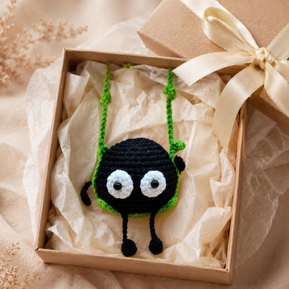 Soot Sprite Crochet Ornament | Handmade Car Mirror Charm | Kawaii Amigurumi Gift for Car Decor