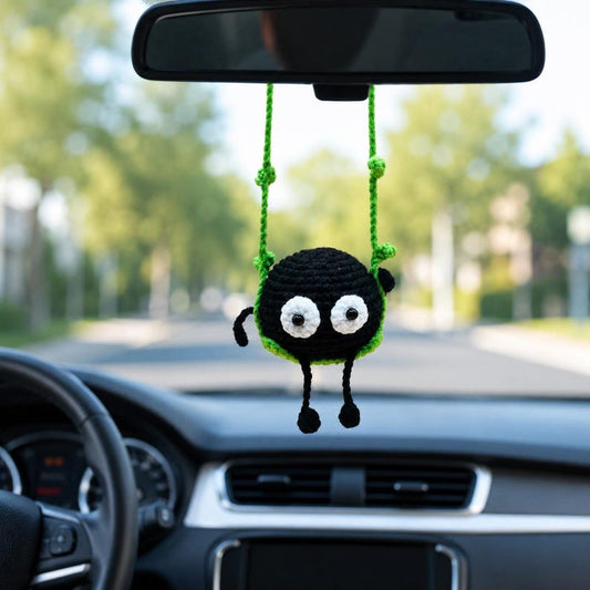 Soot Sprite Crochet Ornament | Handmade Car Mirror Charm | Kawaii Amigurumi Gift for Car Decor
