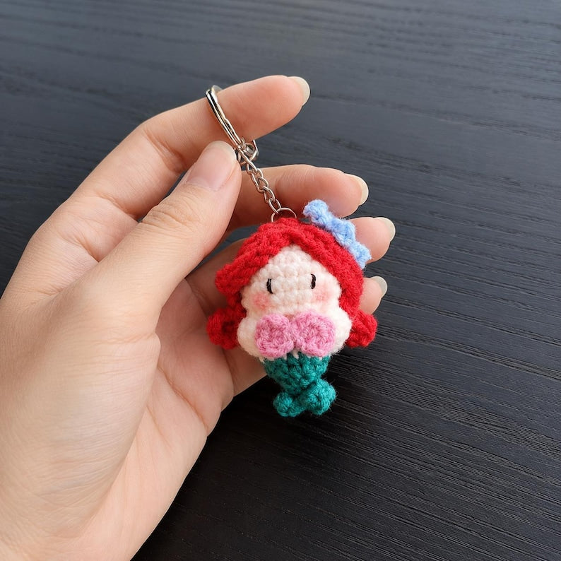 Long Blonde Hair Princess Crochet Keychain, Cartoon Amigurumi Doll, Golden Hair Fantasy Princess, Tower Girl, Gift for Her, Bag Charm