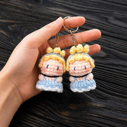 Yellow Dress Princess Crochet Keychain | Handmade Amigurumi Fairytale Brown Hair Princess, Enchanted Rose Girl, Cute Gift for Her