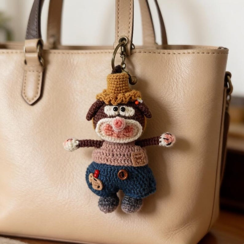 Hand Knit Mouse Figurine Key Fob Backpack Embellishment Vintage Curio Desktop Accent Nuptial Gathering Christmas Holiday Trinkets